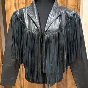 Fringe Leather Jacket - Black
